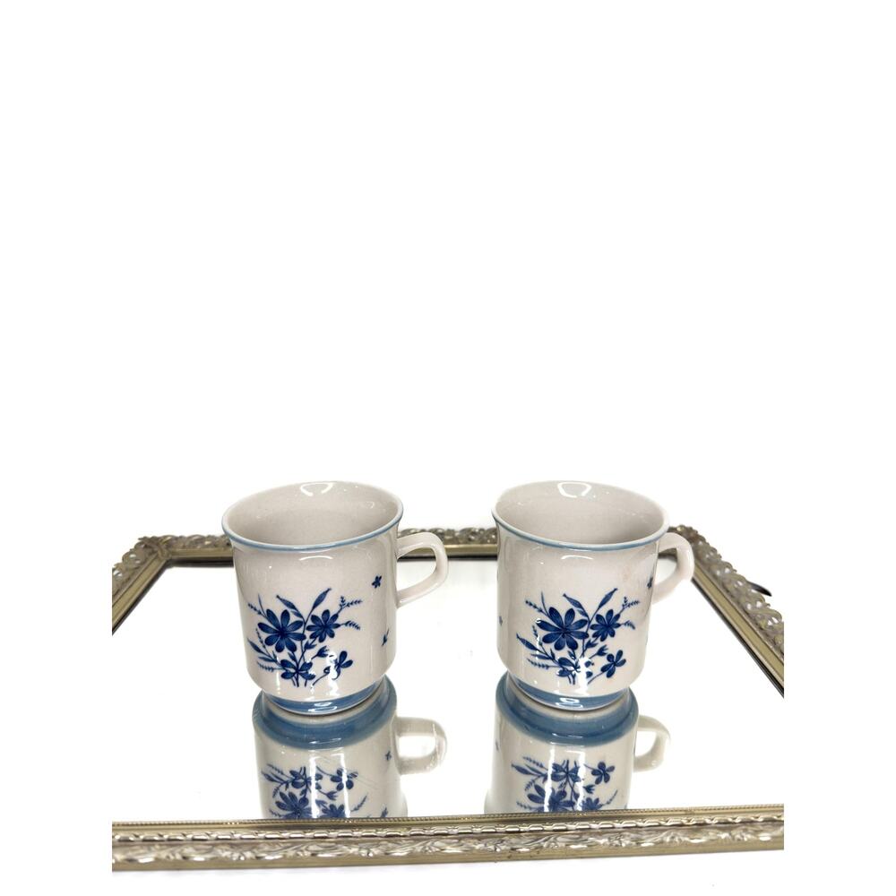 Set of 2 Vintage Jardin 710 Whisper Blue Floral Coffee Tea Cup/Mug 60's 70's